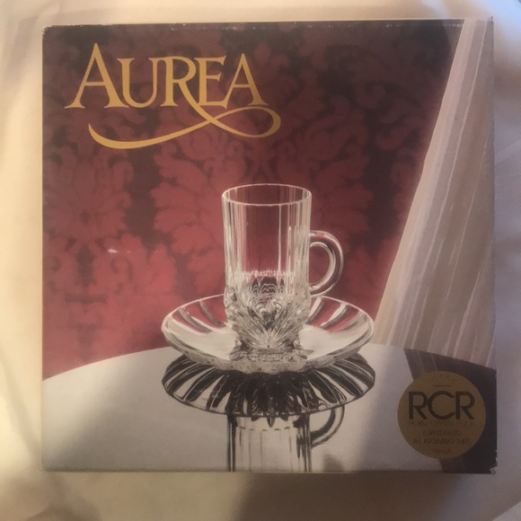 Aurea Italian crystal set with saucers BNWT - Picture 10 of 11